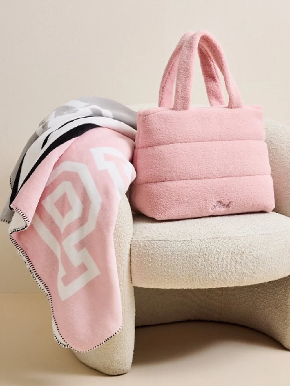 VS Pink’s Plush Pink Quilted Tote Soft Fuzzy Handbag and Cozy Pink Throw Blanket